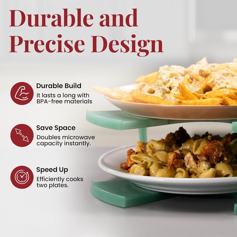 DoubleWave Teal Two Tier Microwave Plate Stacker | Reliable and safe for any day microwave dishes | Perfect food stacker for busy professionals | BPA Free microwave plate holder (Large) - Image 5
